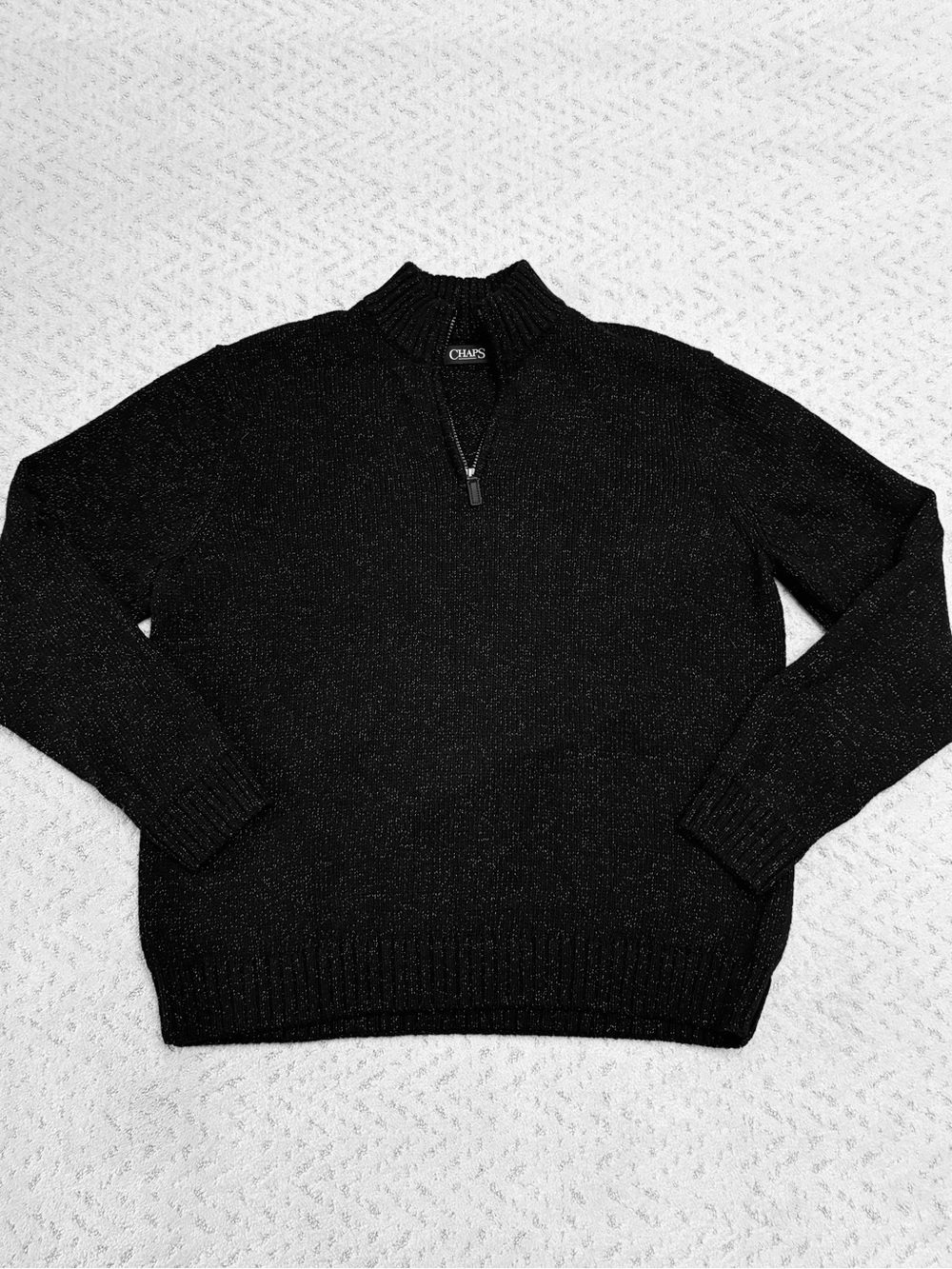 Chaps Heavy Knit Quarter Zip Pullover Sweater Size XL Black With White Specks